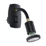 Eglo Wandlamp Parrini Lamp met Stekker Zwart 4.5W 345lm - 830 Warm Wit | IP20 - Incl. 1x GU10